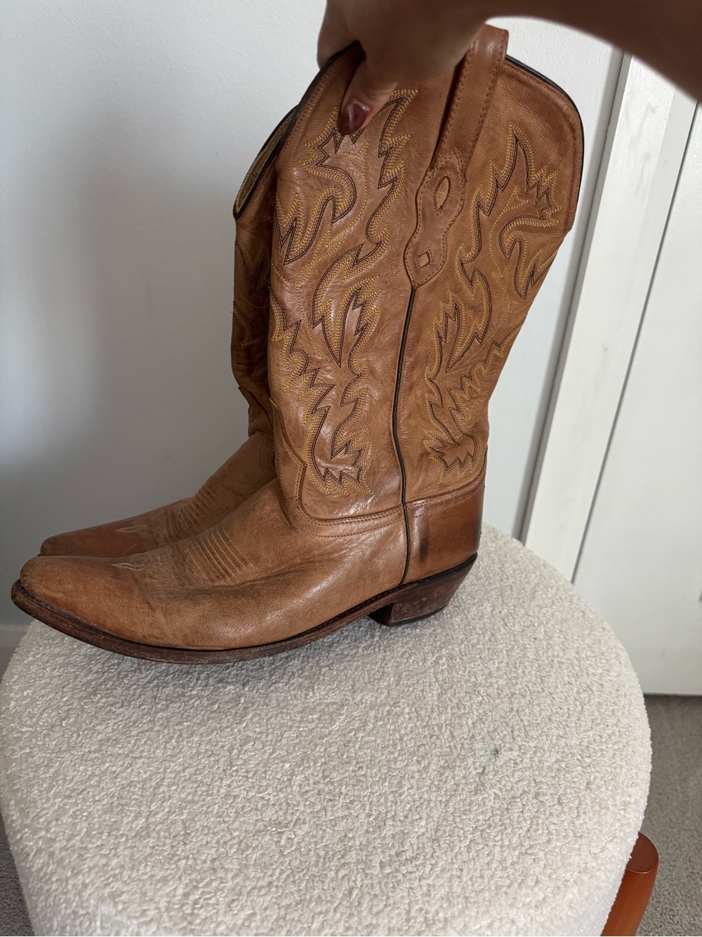 Old West Cognac Leather Western Cowboy Boots